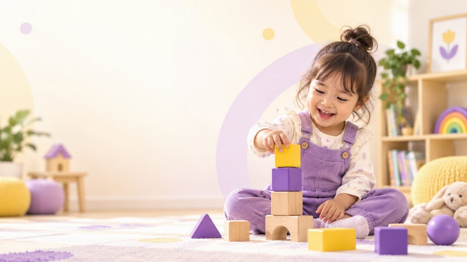 Anak bermain blok di ruang Playtime